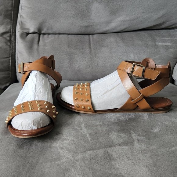 Aldo Women Studded Leather Flat Sandals - Picture 6 of 10